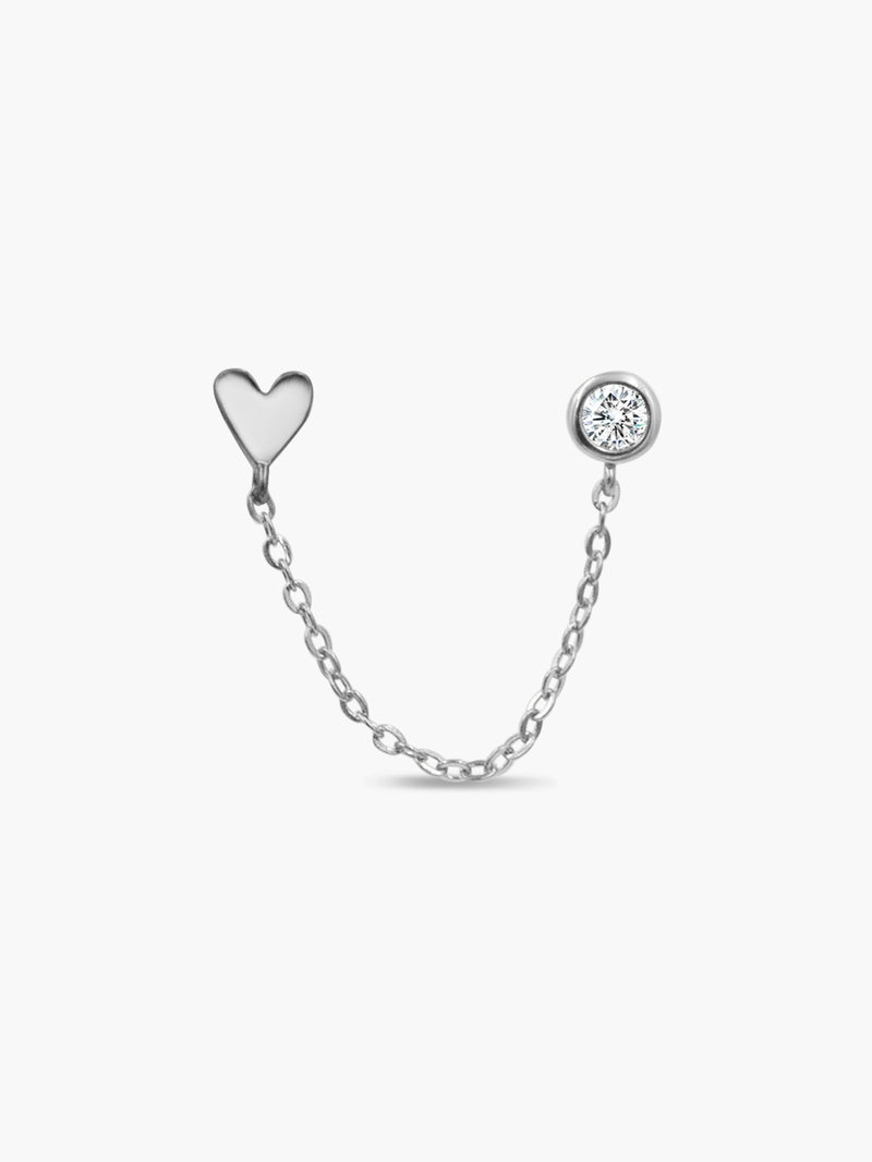 Double Piercing Studs - Heart and Solitaire