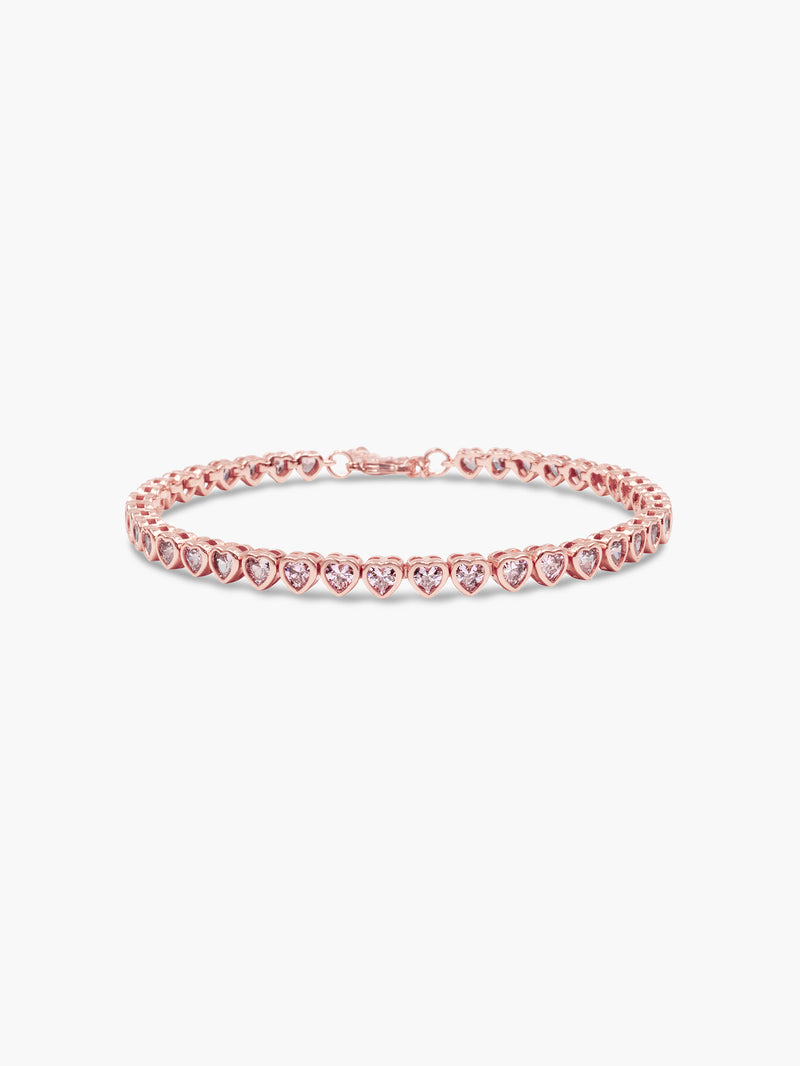 Heart Tennis Bracelet - Pink