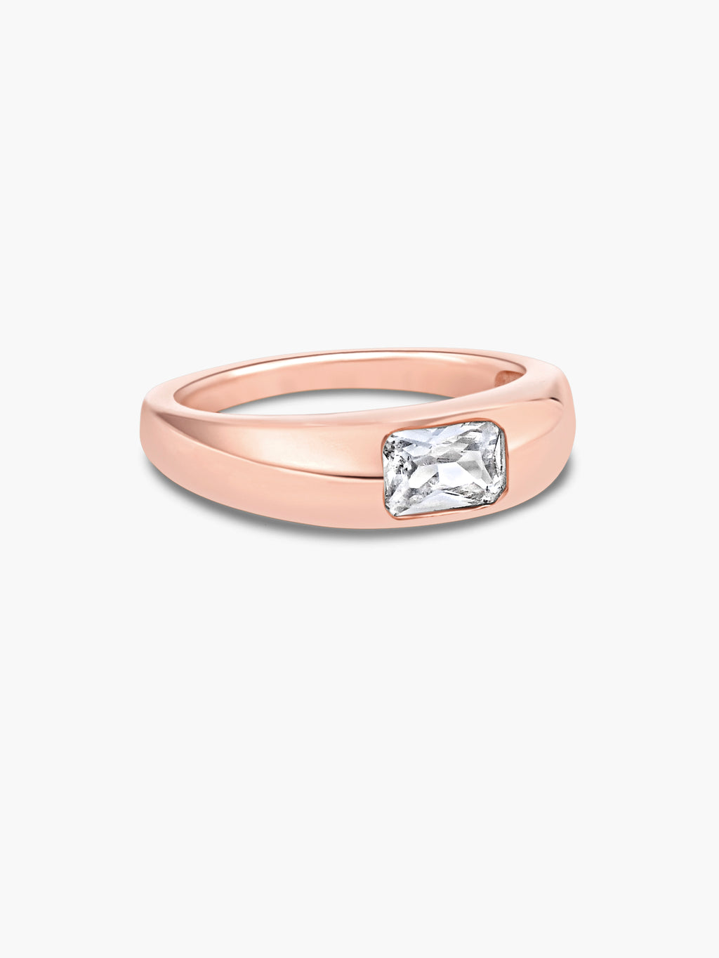 classy rose gold plated baguette dome ring