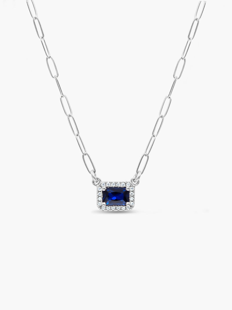 Baguette Halo Necklace - Sapphire