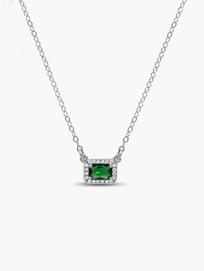 Baguette Halo Necklace - Green