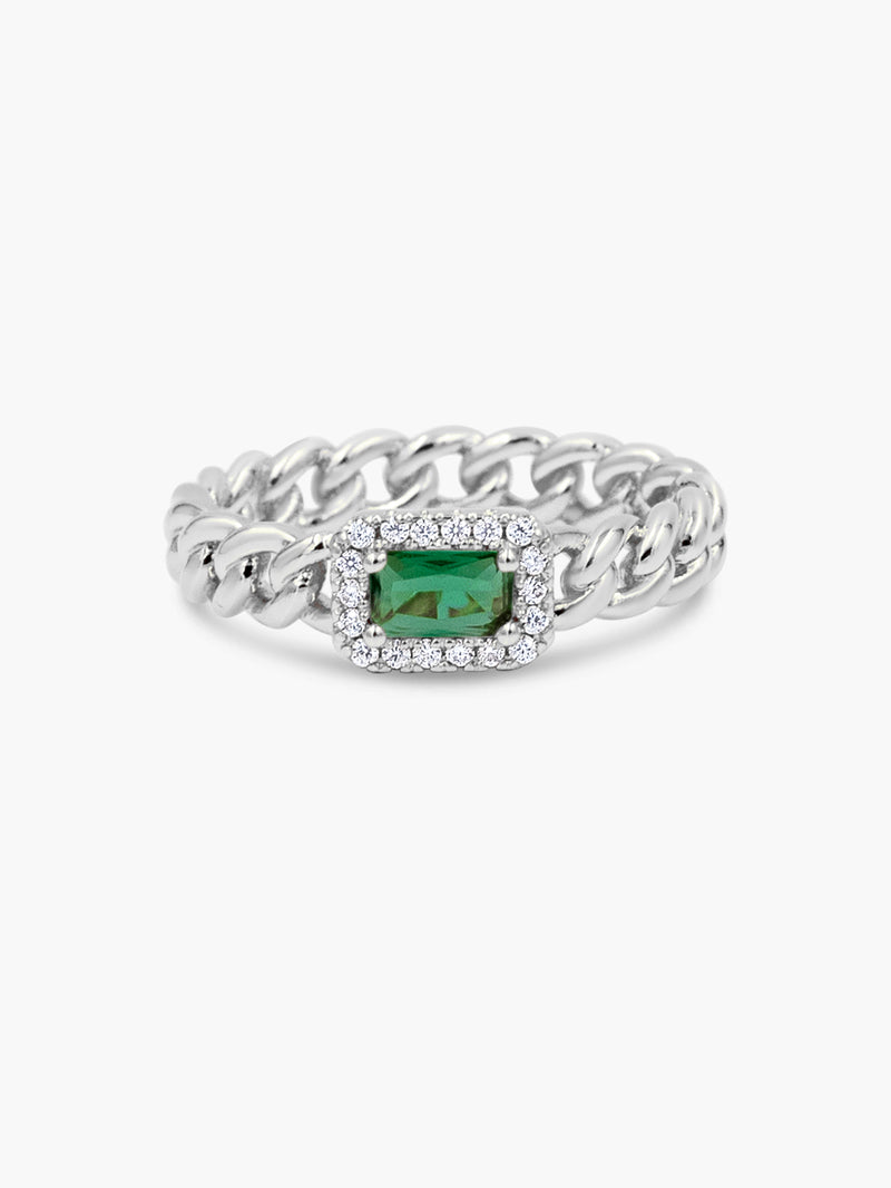 baguette halo green ring