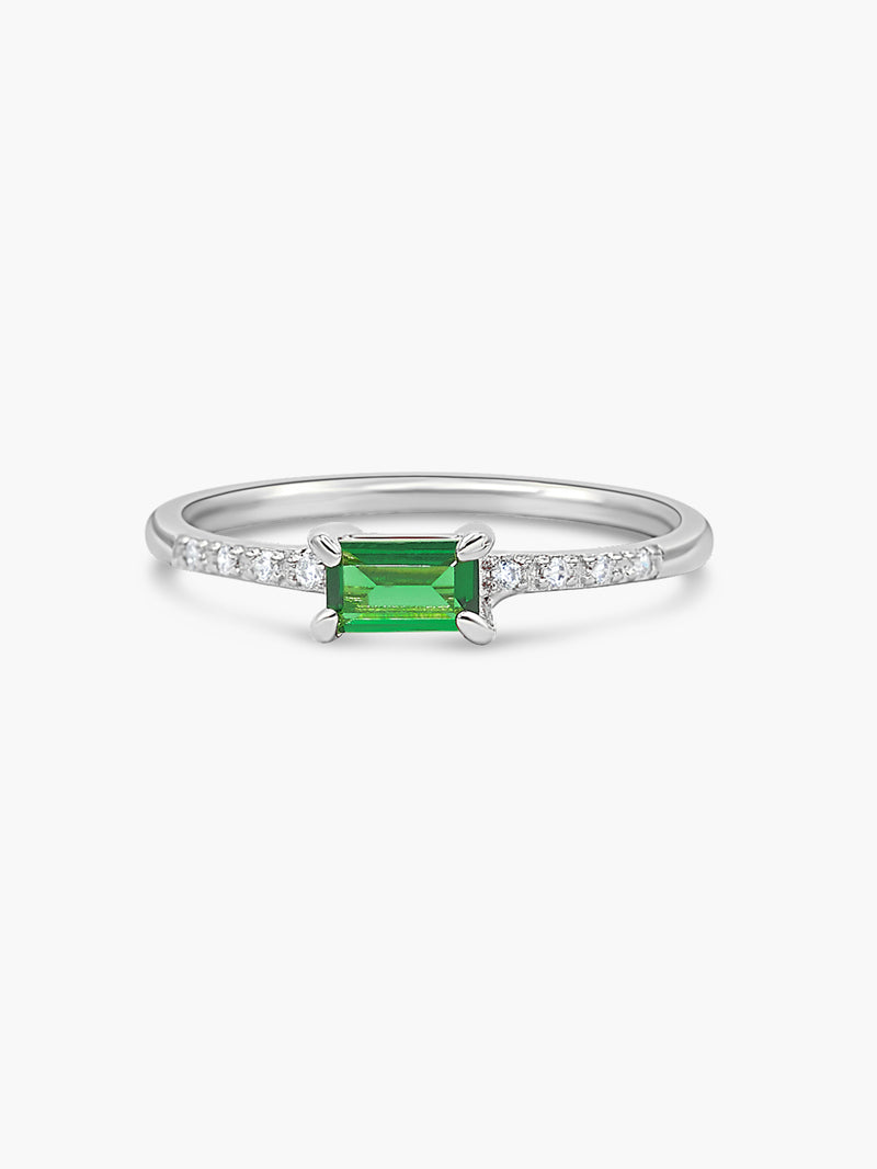 silver emerald baguette ring