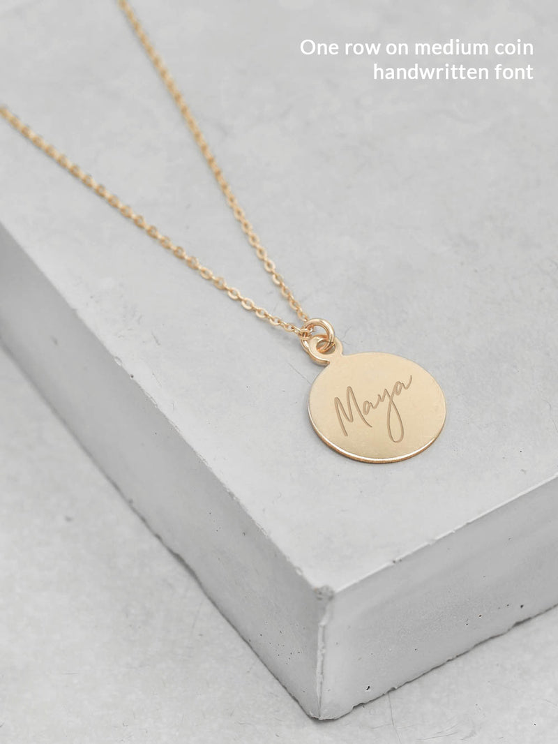 Engraved Gold Coin Necklace by The Faint Hearted Jewelry