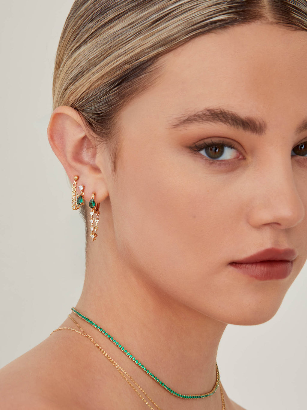 Teardrop Drop Studs - Green