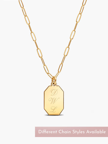 Personalized Gold Dog Tag Pendant - Classic Large Tag Pendant 14kt Yellow Gold / Old English