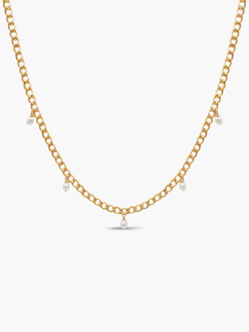 Pearl Dangle Curb Necklace