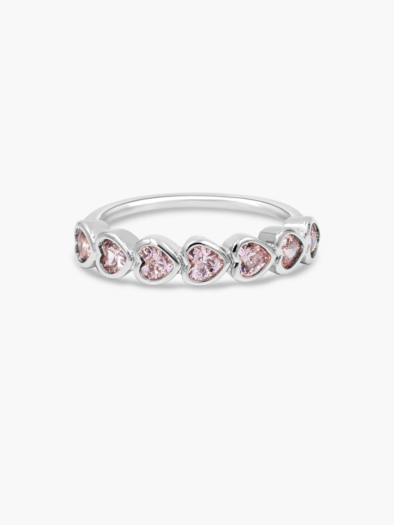 silver bezel heart ring pink