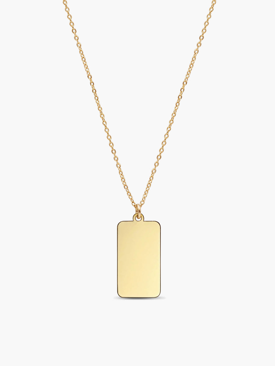 Personalized Gold Dog Tag Pendant - Classic Large Tag Pendant 14kt Yellow Gold / Old English