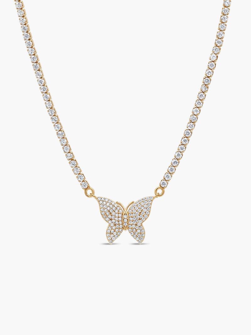 Tennis Necklace with Large Butterfly