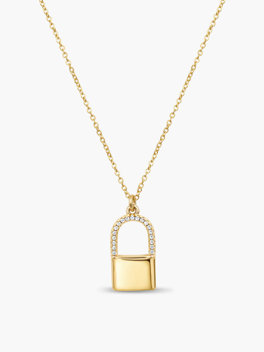 Baby Gold Love Padlock and Key Sparkle Chain Necklace
