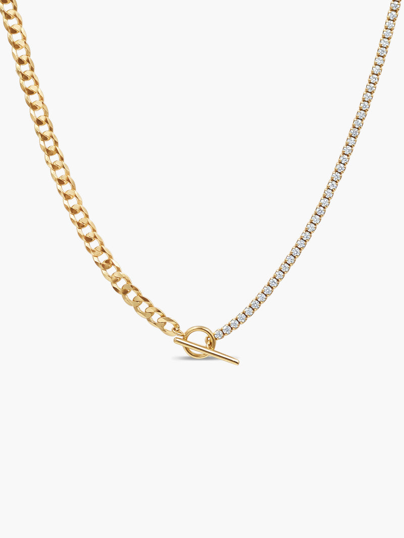 Tennis Curb Chain Necklace with Toggle