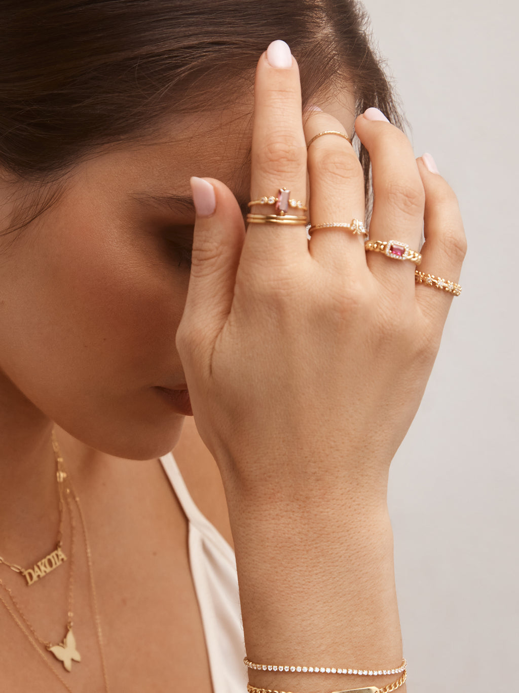 Baguette Halo Ring - Pink