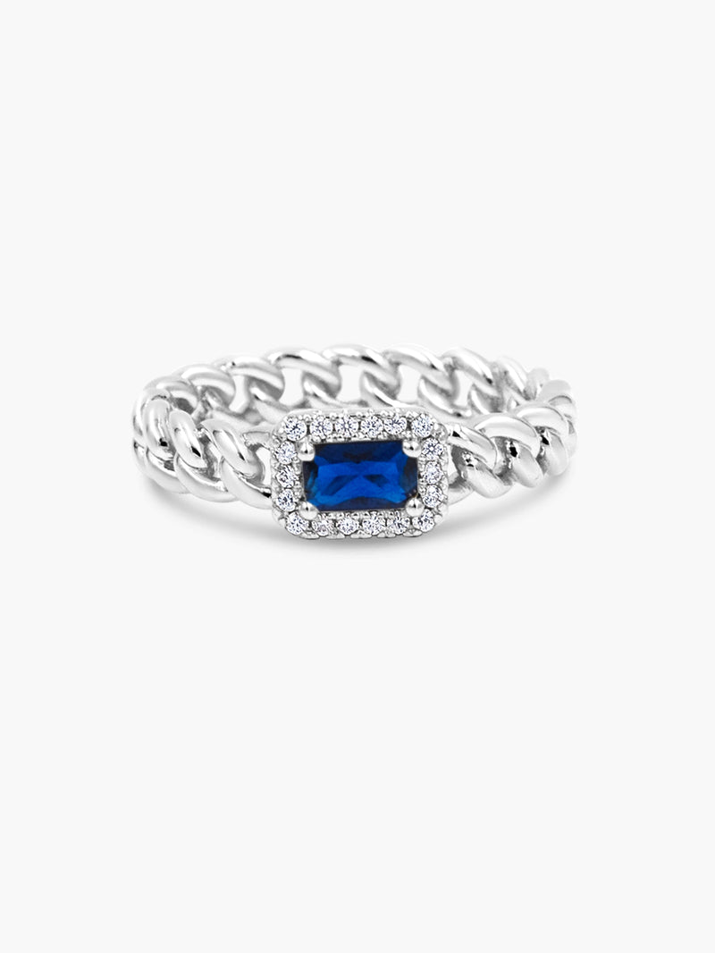 rhodium plated sapphire blue ring