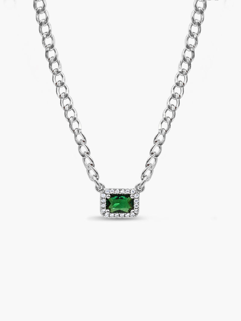 Baguette Halo Necklace - Green