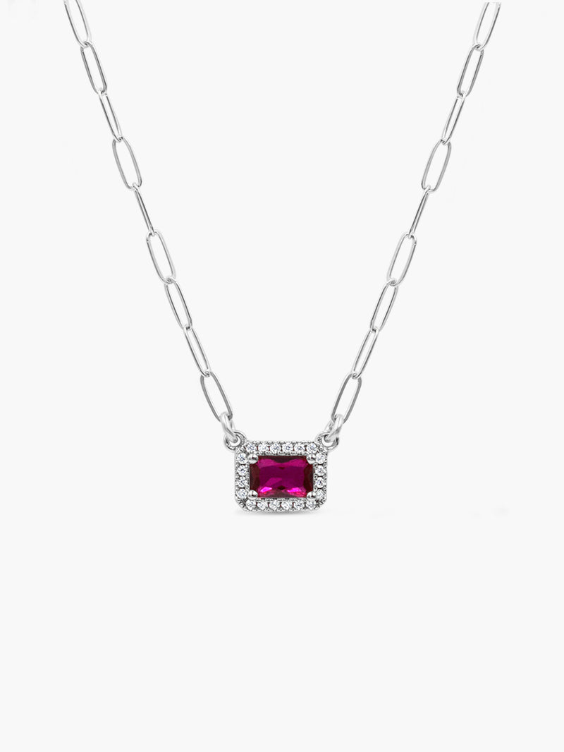 Baguette Halo Necklace - Ruby