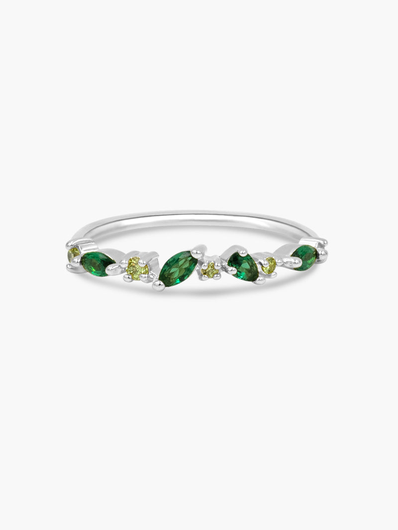 silver emerald cluster ring