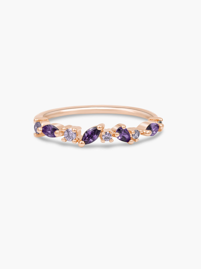 rose gold cluster ring with amethyst CZ