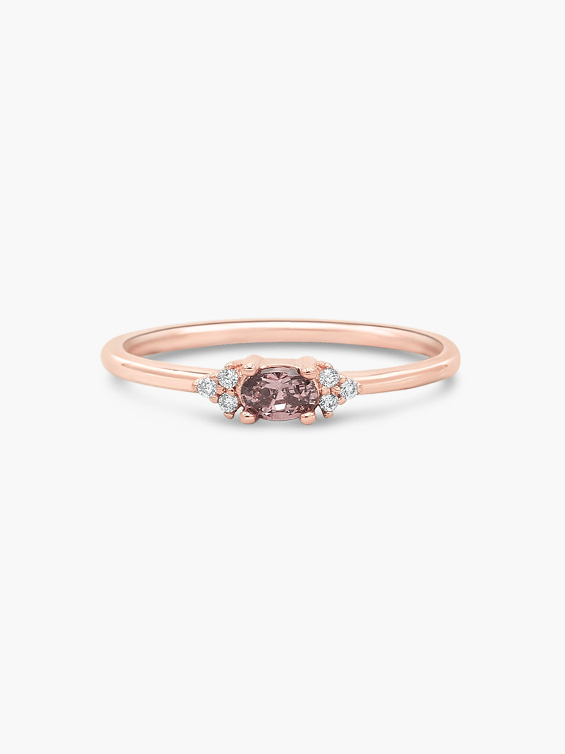 rose gold oval stacking ring with pink stones