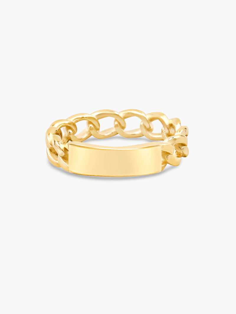 cuban link bar engraved gold ring