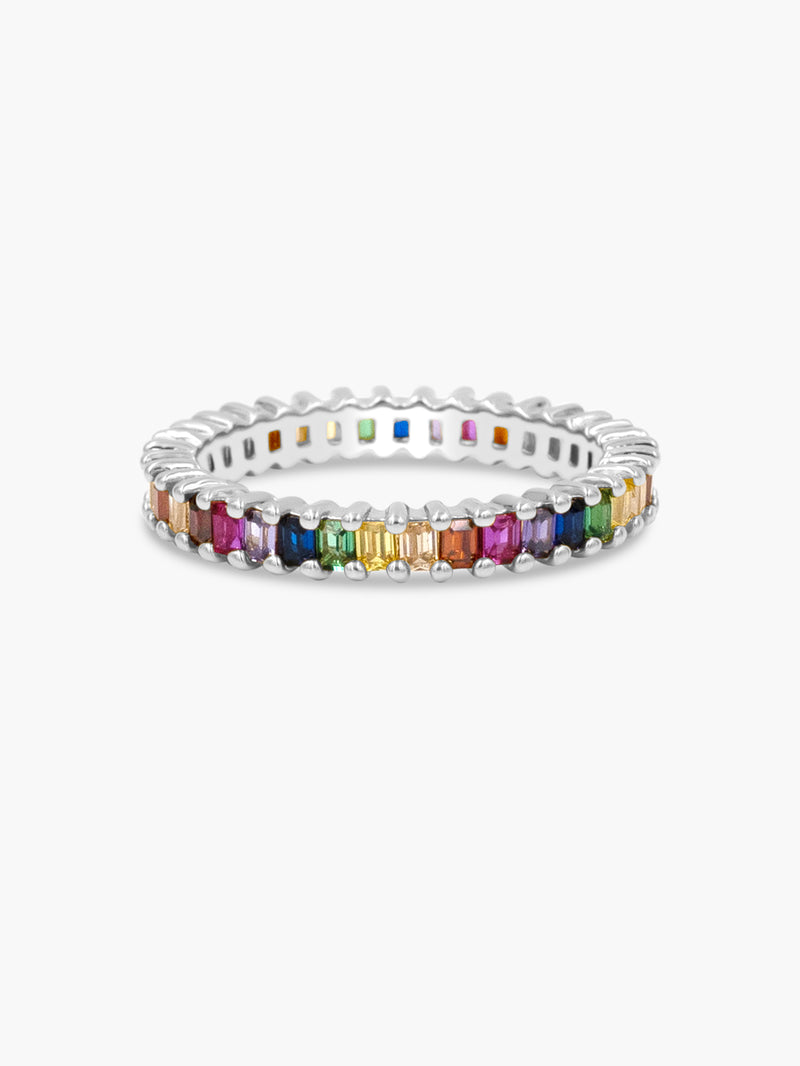 Vertical Baguette Eternity Ring - Rainbow
