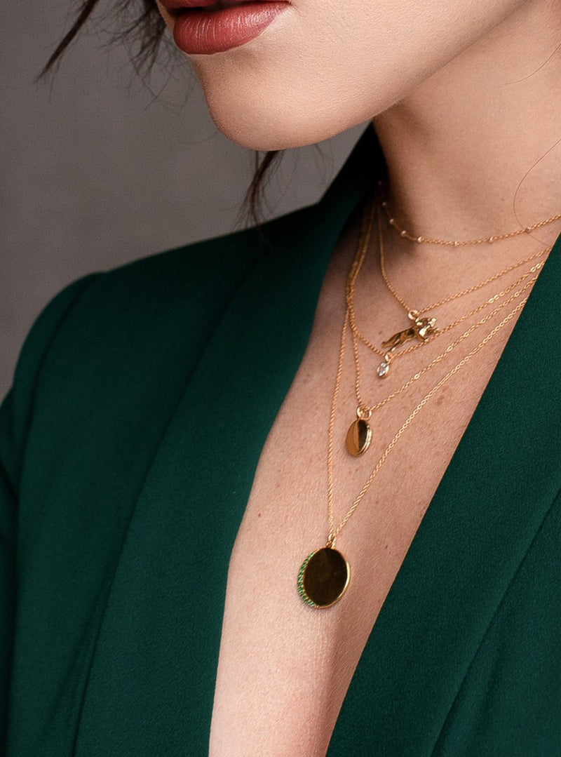 Gold Plated Green CZ Emerald Crescent moon  Charm Necklace by The Faint Hearted Jewelry