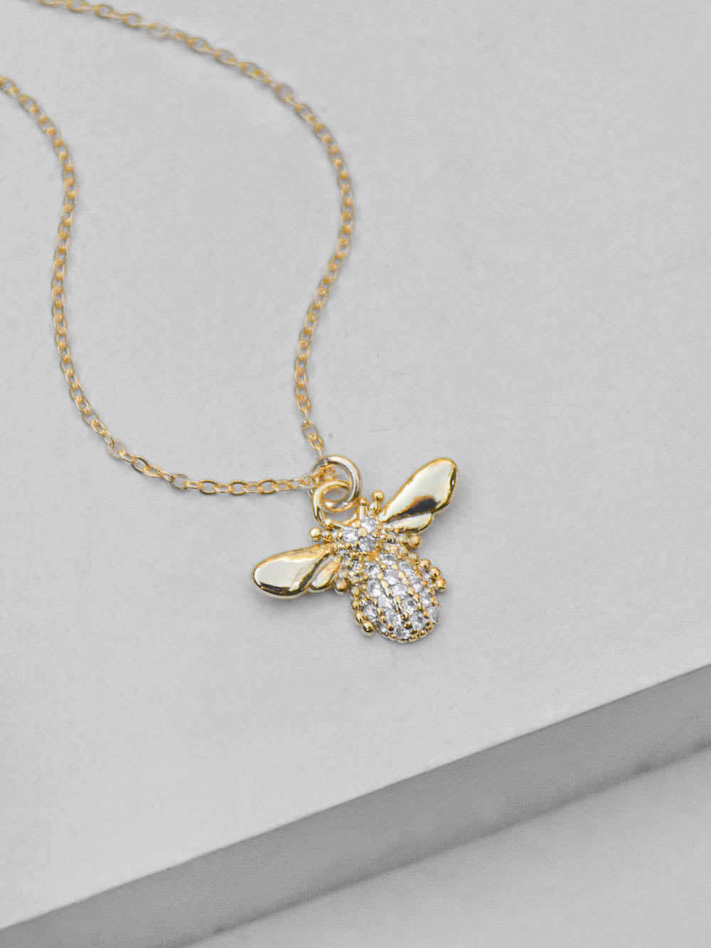 Gold CZ Bumblebee Necklace by The Faint Hearted Jewelry