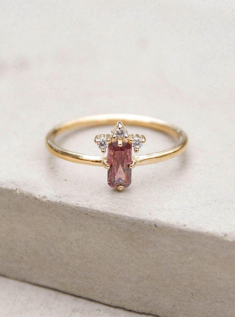 Gold Rhodolite Baguette Crown Ring by The Faint Hearted Jewelry