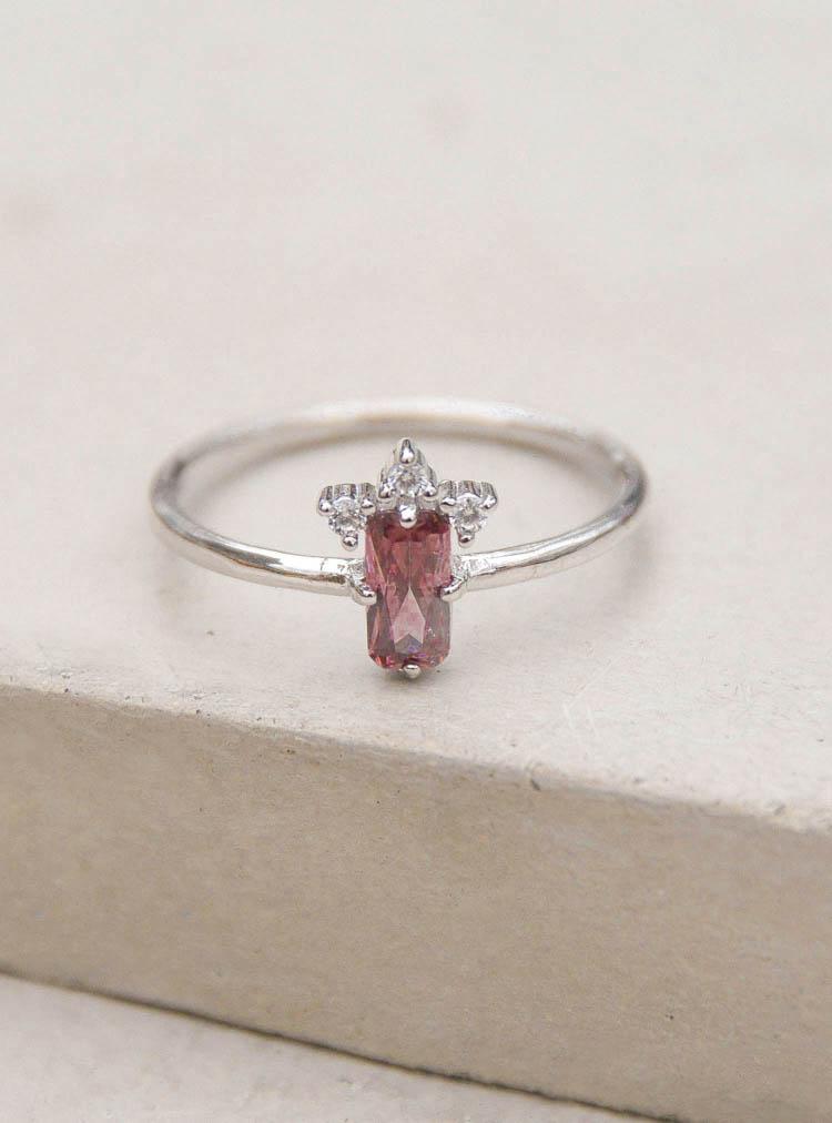 Silver Rhodolite Baguette Crown Ring by The Faint Hearted Jewelry