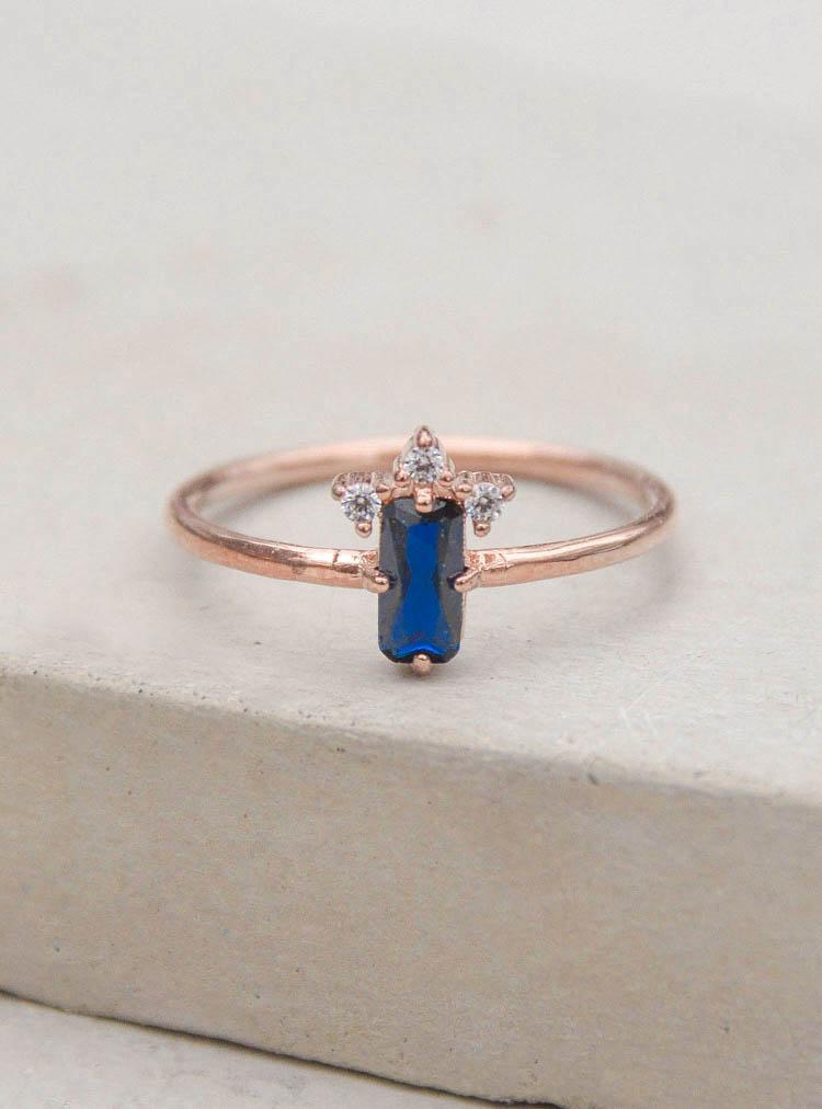 Rose Gold Sapphire Baguette Ring by The Faint Hearted Jewelry
