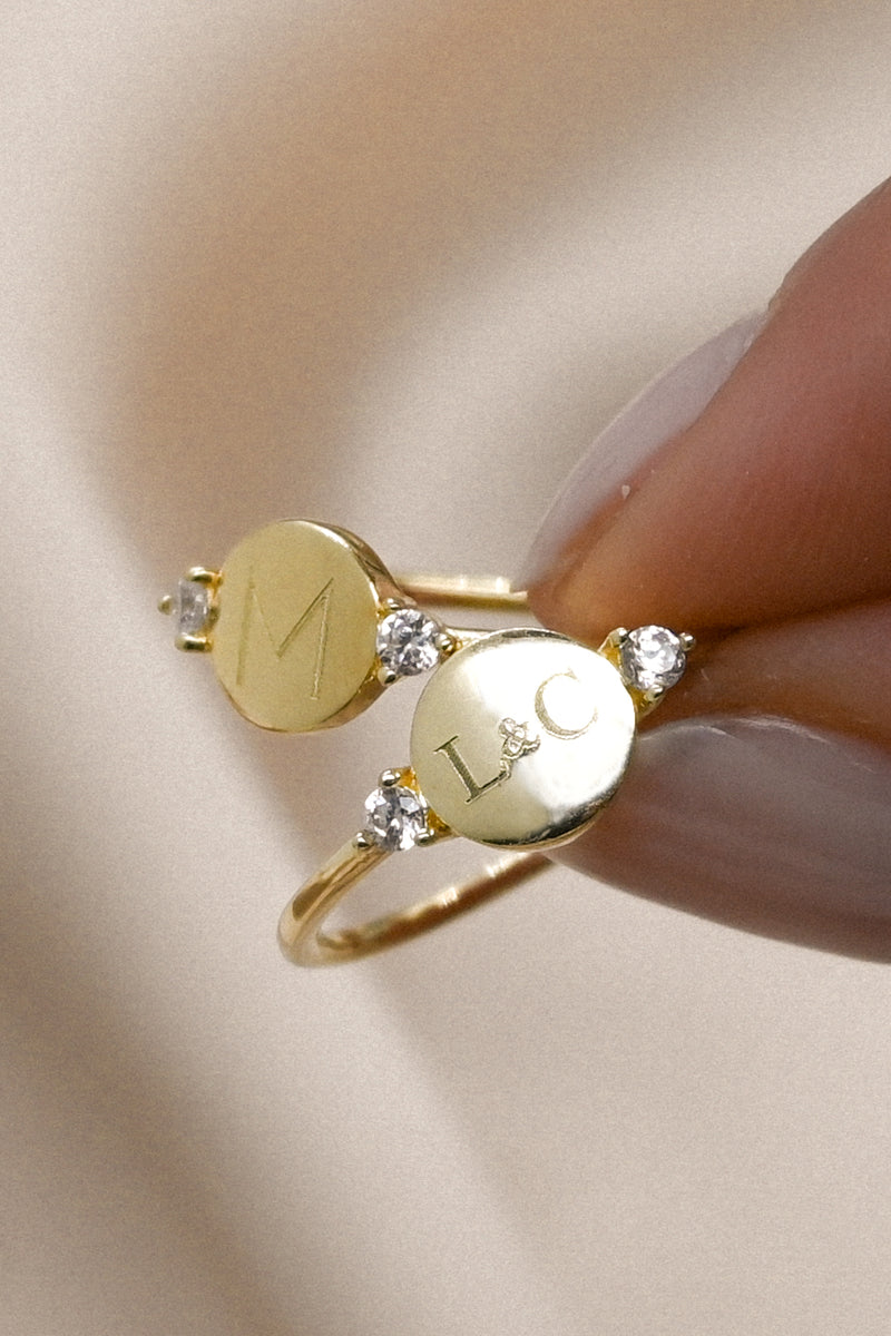 classy gold disc ring with engraving