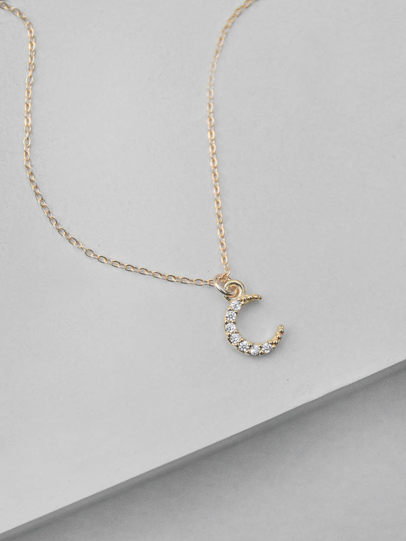 Mini Crescent CZ Charm Gold  Necklace by The Faint Hearted Jewelry