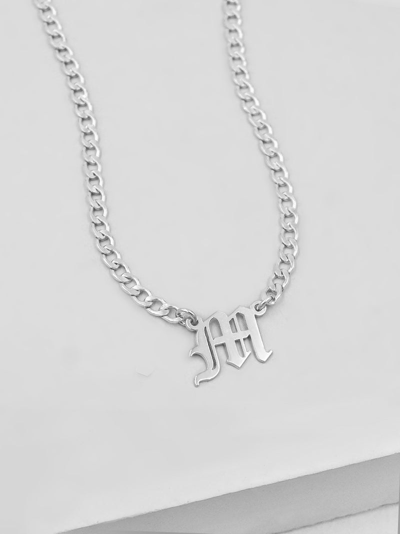 Old English Initial Nameplate Necklace