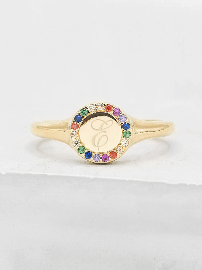Sparkle Signet Ring - Rose Gold + Rainbow