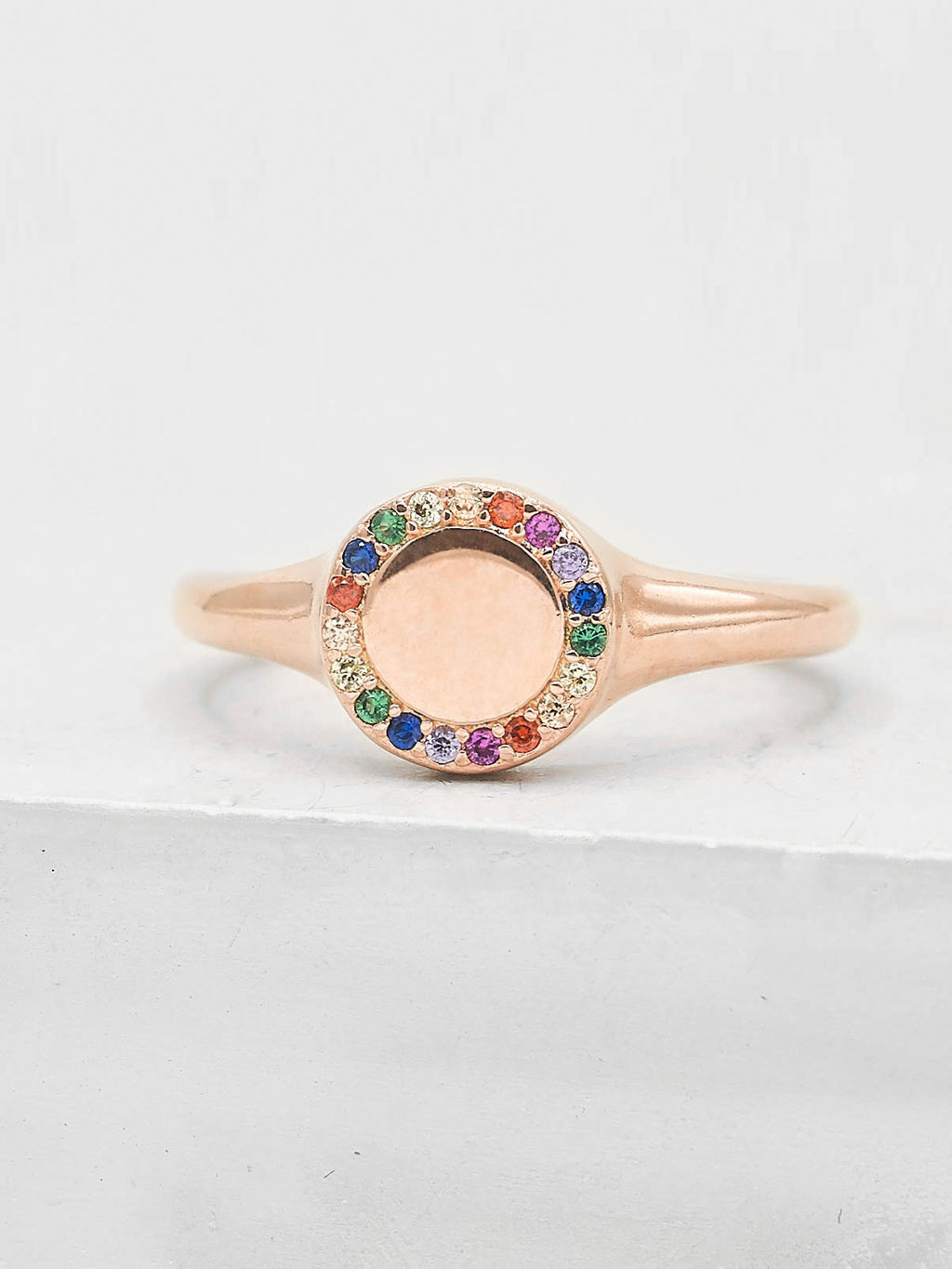 Sparkle Signet Ring - Rose Gold + Rainbow