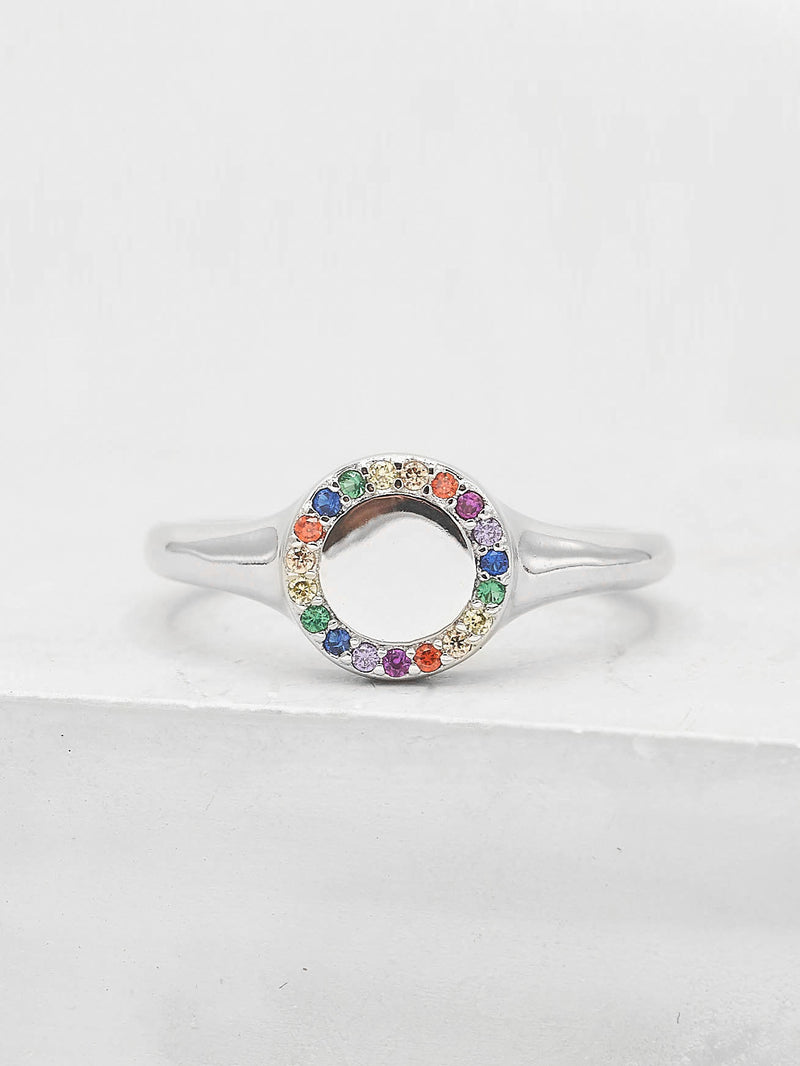 Sparkle Signet Ring - Silver + Rainbow