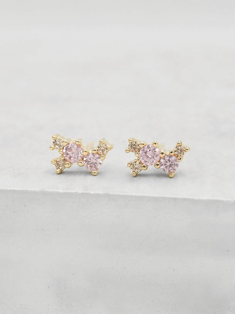 Gold Plated Pink and Champagne CZ Cubic Zirconia Twilight Style Stud dainty Stud Earrings by The Faint Hearted jewelry